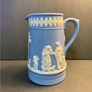 Vintage Wedgwood Blue White Cream Pitcher Jasperware Made In England